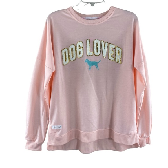 NWT Simply Southern Women’s Light Pink Peach Dog Lover Lettered Sweatshirt Sz M - Picture 1 of 13